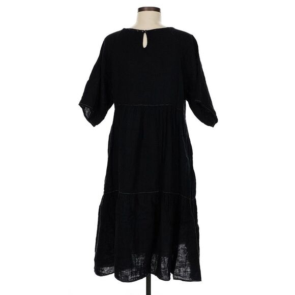 Johnny Was Calme Raglan Tiered Dress Black Gauze Midi 100% Cotton Medium - Picture 4 of 7